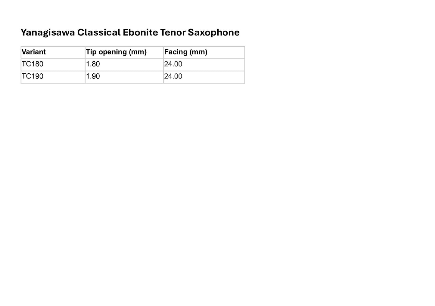 Yanagisawa Classical Ebonite Tenor Saxophone Mouthpiece
