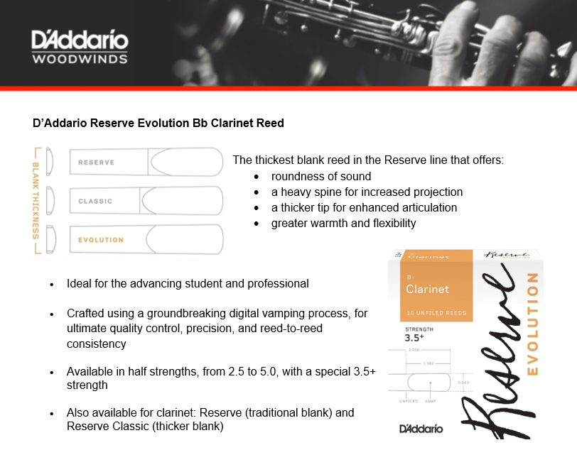 D'Addario Organic Reserve Evolution Bb Clarinet Reeds (10 pack)