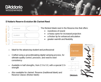 D'addario Reserve Evolution Bb Clarinet Reed (10)